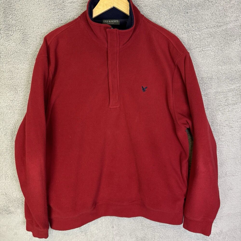 Lyle & Scott Scotland‎ Sweater Mens L Red 1/4 Zip Fleece Lightweight